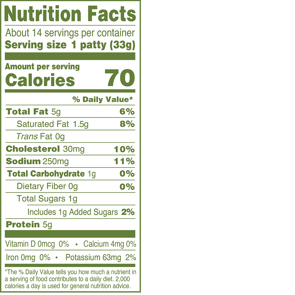 Natural Chicken Sage Breakfast Sausage Patties Family Size Nutrition Facts