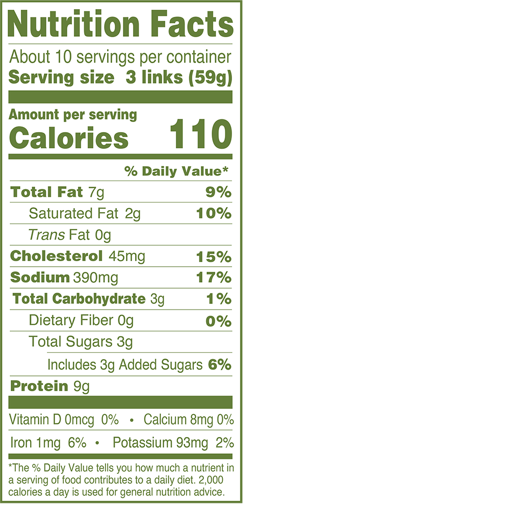 Natural Chicken Maple Breakfast Sausage Link Nutrition Facts