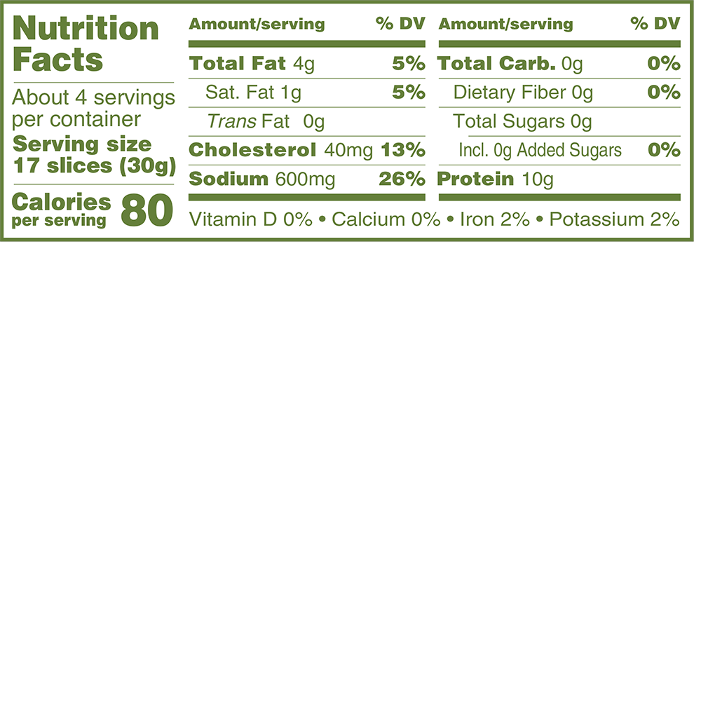 Applegate Natural Turkey Pepperoni Nutrition Fact Panel
