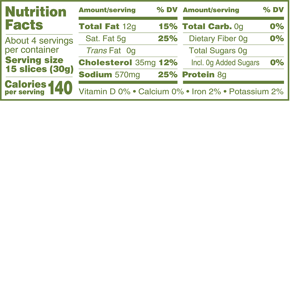 Applegate Natural Pork Beef Pepperoni 4oz Nutrition Fact Panel