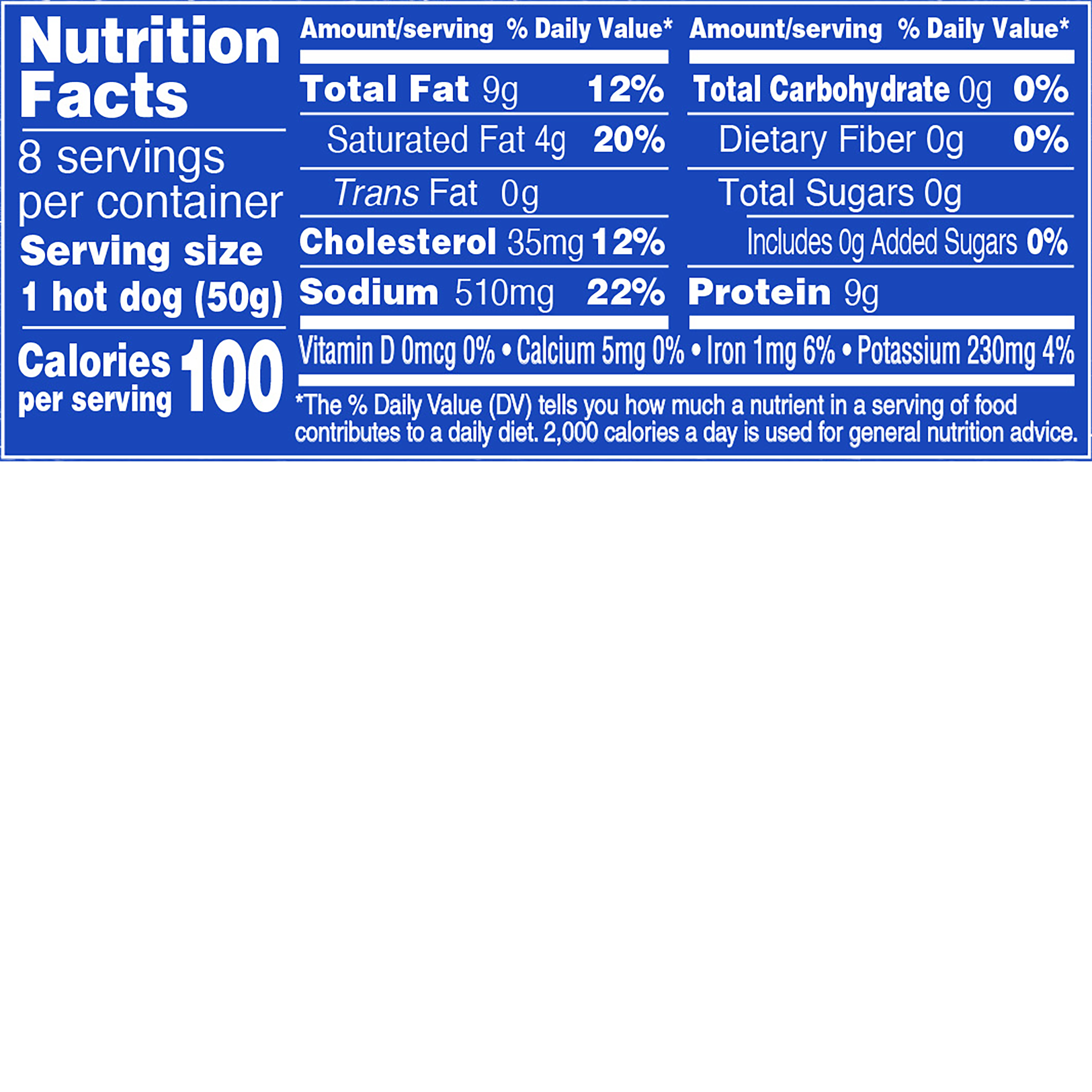 Applegate Organics® The Great Organic Uncured Beef Hot Dog™ - 14oz Nutrition Fact Panel